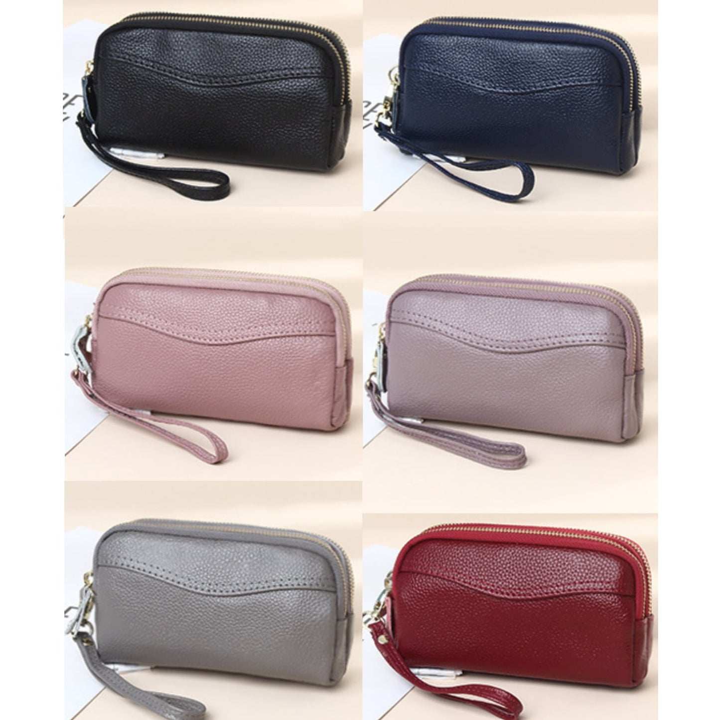 HAWEE Cellphone Wallet for Women Genuine Leather Clutch Purse Large Capacity Double Zipper Wristlet Wallet for Ladies