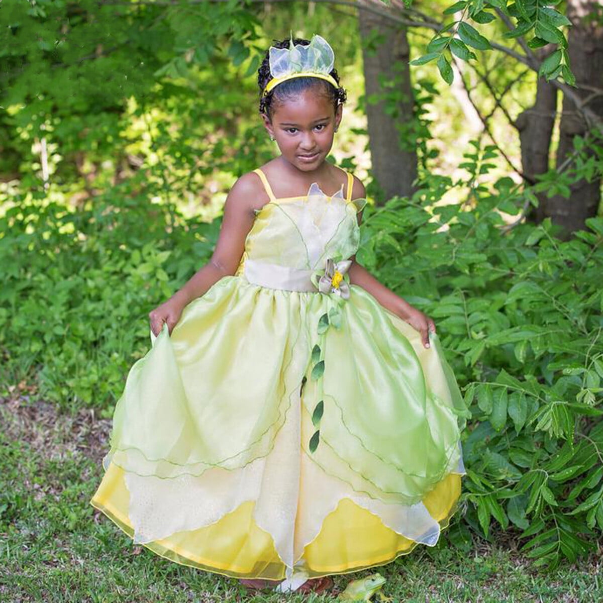 KAWELL Deluxe Princess Tiana Costumes Little Girls Dress Kids Fancy Gown Cosplay Halloween Party