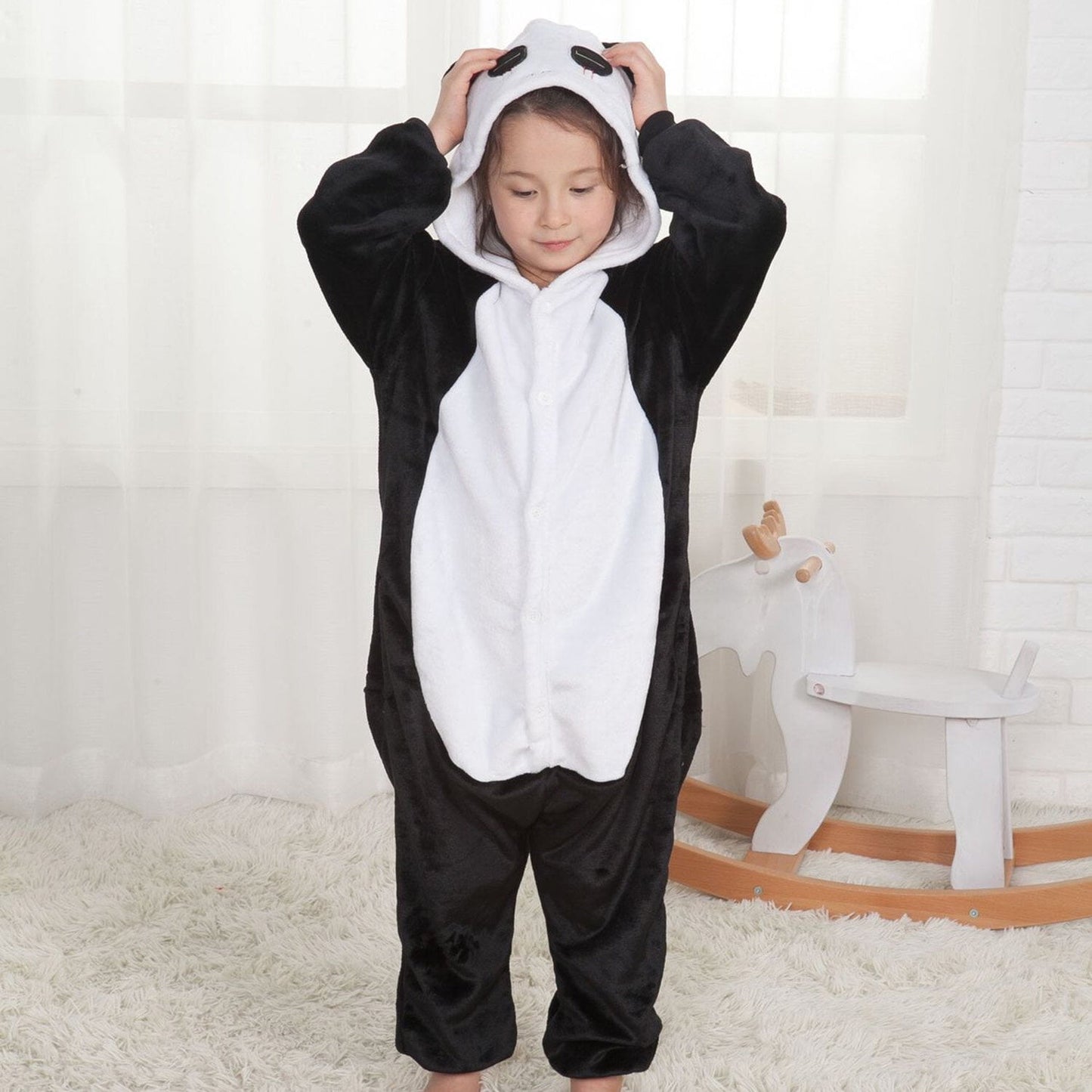 KAWELL Unisex Panda Parent-Child One-Piece Pajamas Flannel Animal Pajamas Costume Halloween Christmas Cosplay