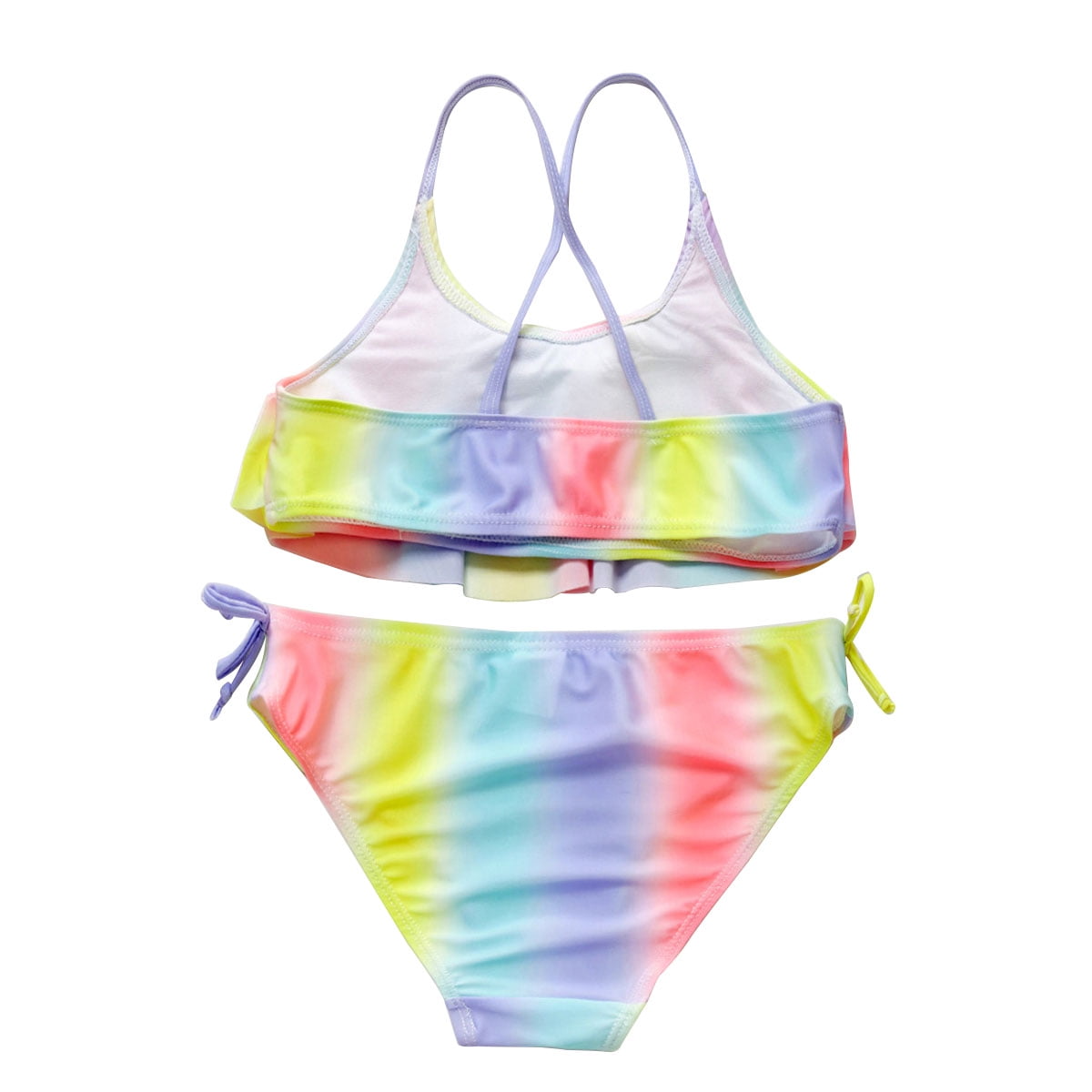LOEL Girls Two Piece Swimsuits Bikini Set Rainbow Strips Bikini Swimwear Summer Beach Bathing Suit
