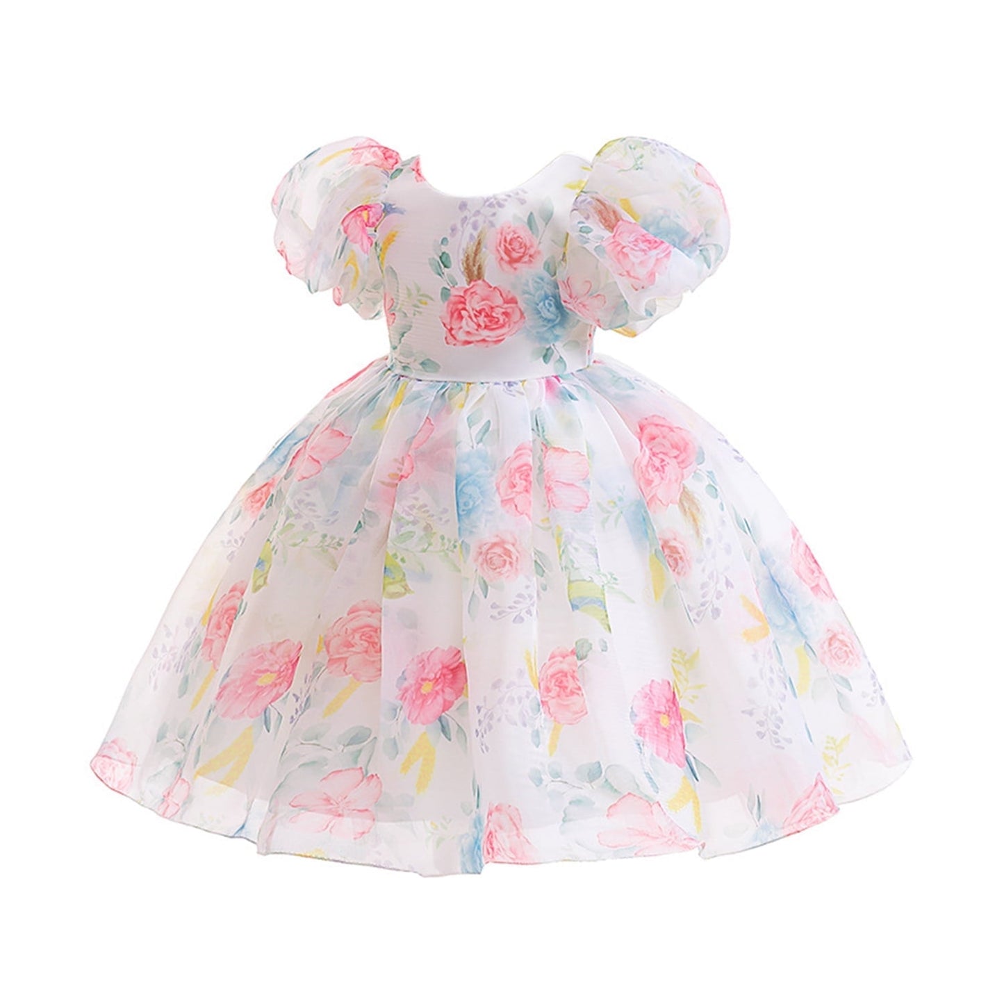 KAWELL Easter Dress for Girls Puff Sleeve Floral Dress Wedding Pageant Party Ball Gown Dresses