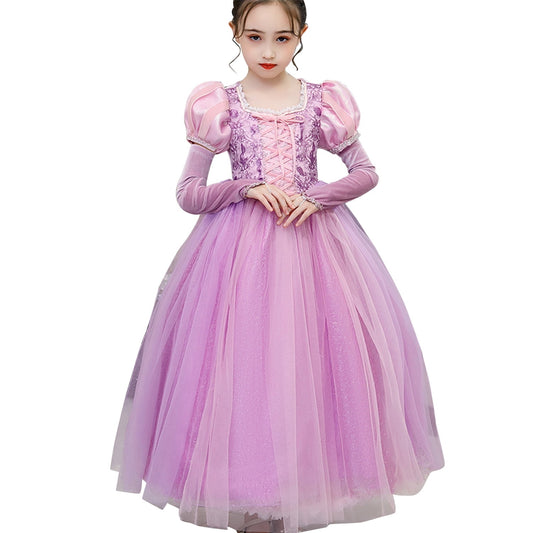 KAWELL Girls' Rapunzel Princess Sofia Costume Halloween Masquerade Ball Dress with Sleeves