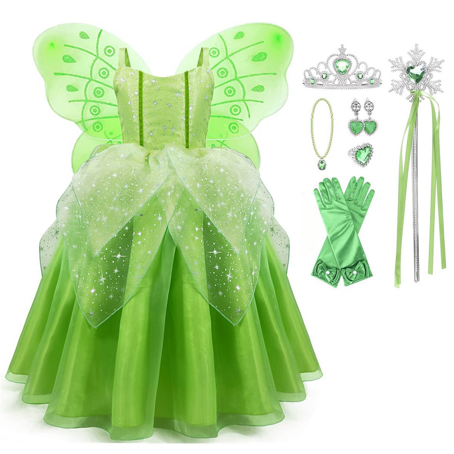LOEL Tiana Costume for Girls Toddler Halloween Birthday Party Fairy Elf Dress up with Wings