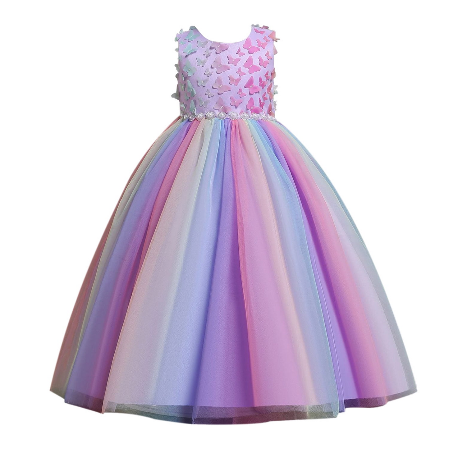 LOEL Flower Girl Rainbow Tulle Butterfly Wedding Party Dresses Bridesmaid Birthday Pageant Ball Gown