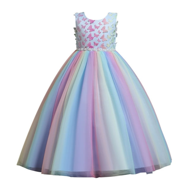 LOEL Flower Girl Rainbow Tulle Butterfly Wedding Party Dresses Bridesmaid Birthday Pageant Ball Gown