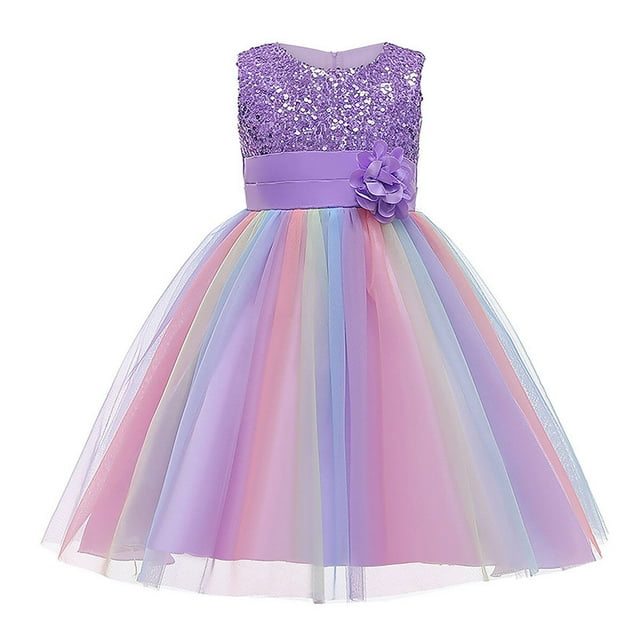 LOEL Flower Girls Sequin Dress Rainbow Tutu Birthday Party Princess Dress Pageant Gown for Age 3-10 Years Old