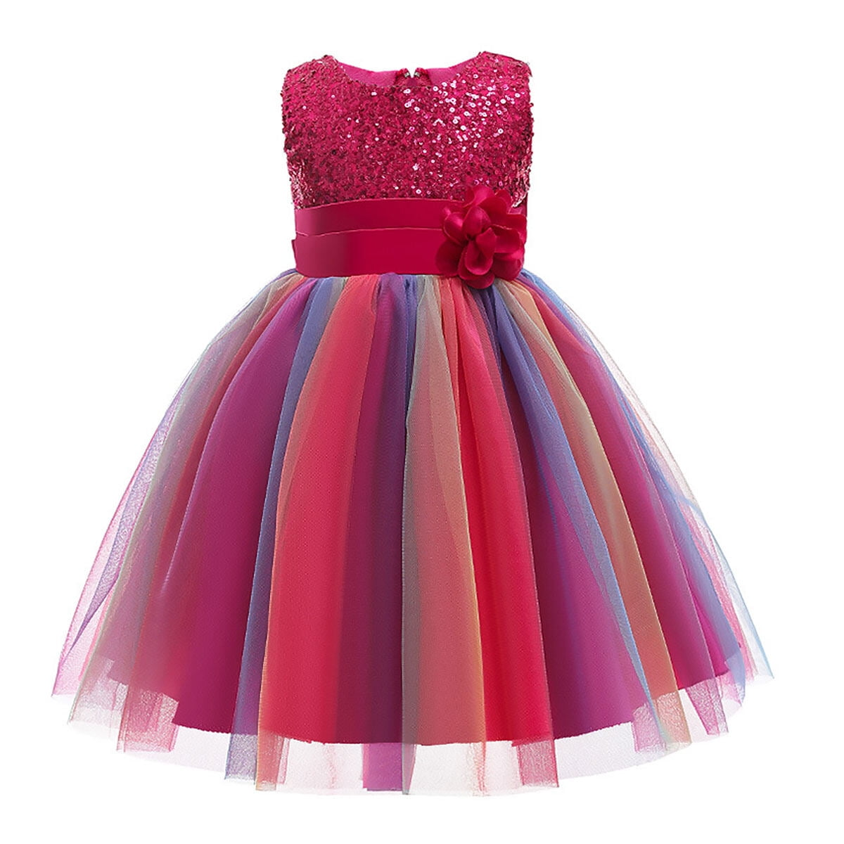 LOEL Flower Girls Sequin Dress Rainbow Tutu Birthday Party Princess Dress Pageant Gown for Age 3-10 Years Old