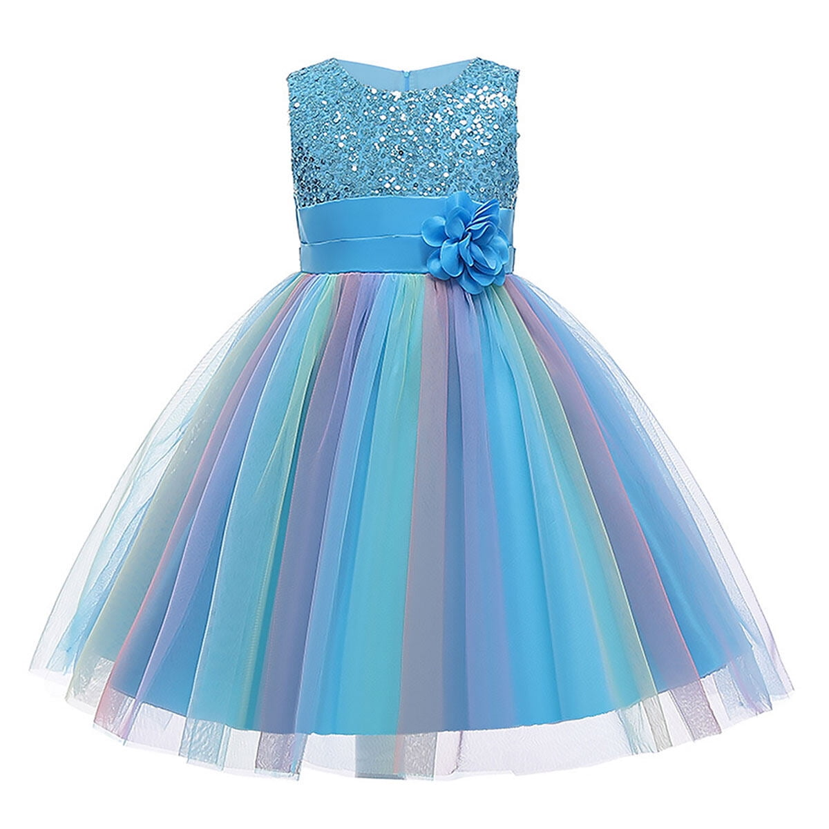 LOEL Flower Girls Sequin Dress Rainbow Tutu Birthday Party Princess Dress Pageant Gown for Age 3-10 Years Old