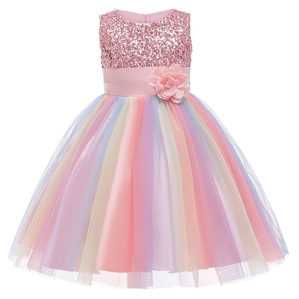 LOEL Flower Girls Sequin Dress Rainbow Tutu Birthday Party Princess Dress Pageant Gown for Age 3-10 Years Old