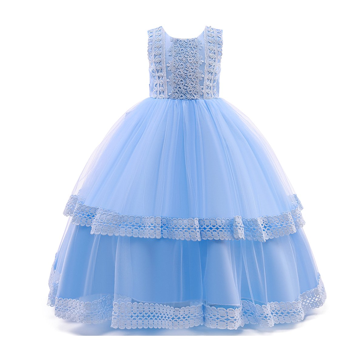 LOEL Girl Lace Dress for Kids Wedding Bridesmaid Pageant Party Formal Long Gown Princess Communion Tulle Dresses