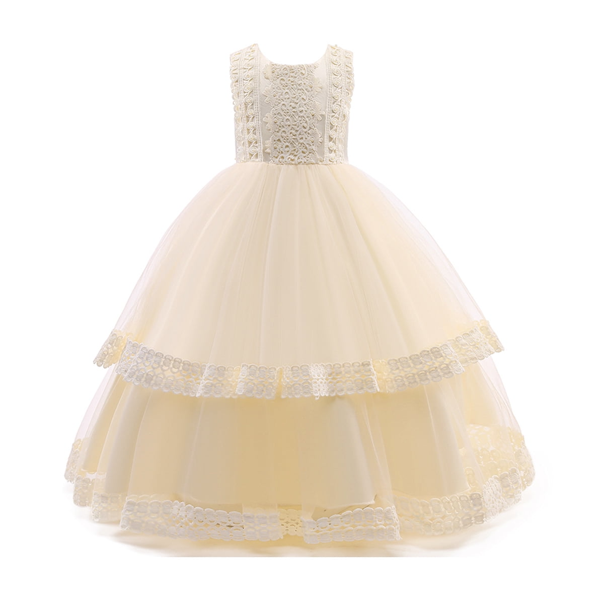 LOEL Girl Lace Dress for Kids Wedding Bridesmaid Pageant Party Formal Long Gown Princess Communion Tulle Dresses