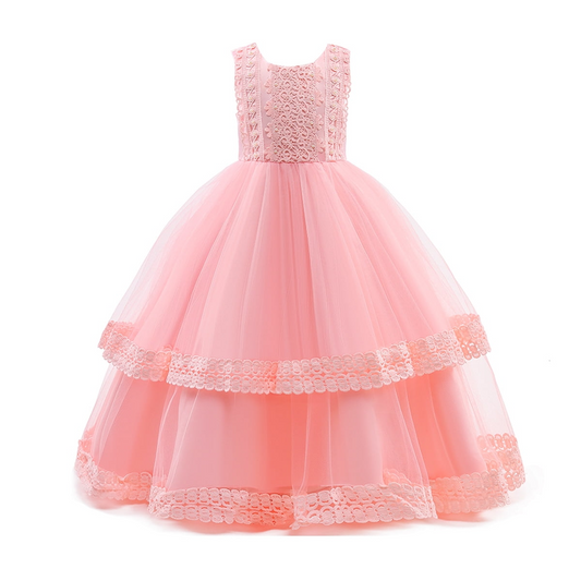 LOEL Girl Lace Dress for Kids Wedding Bridesmaid Pageant Party Formal Long Gown Princess Communion Tulle Dresses