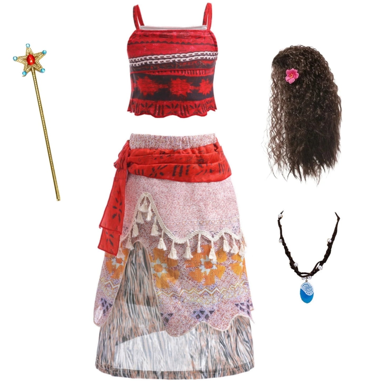 HAWEE Girls Ocean Princess Costume Crop Top Tassel Skirt Two-Piece Dress up Princess Adventure Costume for Christmas Halloween Theme Party