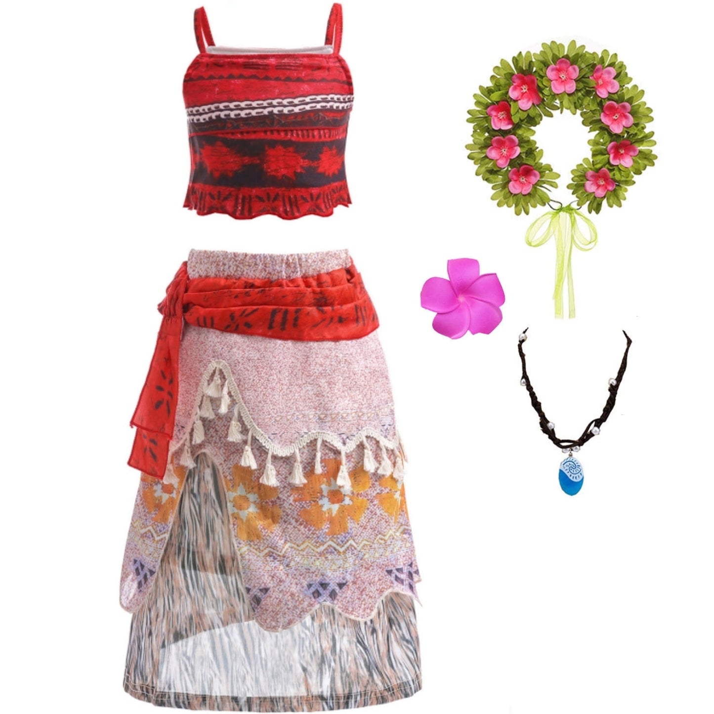 HAWEE Girls Ocean Princess Costume Crop Top Tassel Skirt Two-Piece Dress up Princess Adventure Costume for Christmas Halloween Theme Party