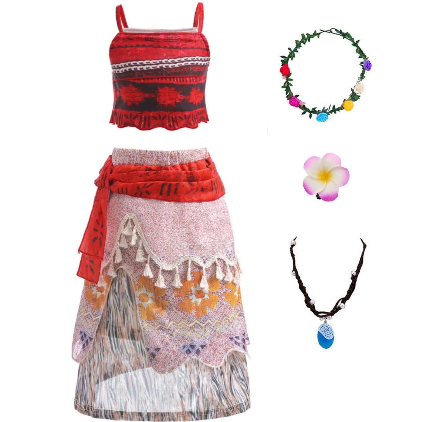 HAWEE Girls Ocean Princess Costume Crop Top Tassel Skirt Two-Piece Dress up Princess Adventure Costume for Christmas Halloween Theme Party