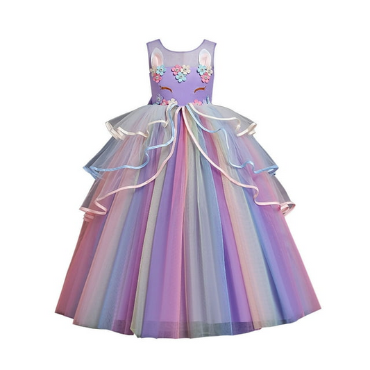 LOEL Girls Unicorn Princess Dress Fancy Party Costume Dress up Wedding Birthday Party Gown for Age 3-14 Years Old