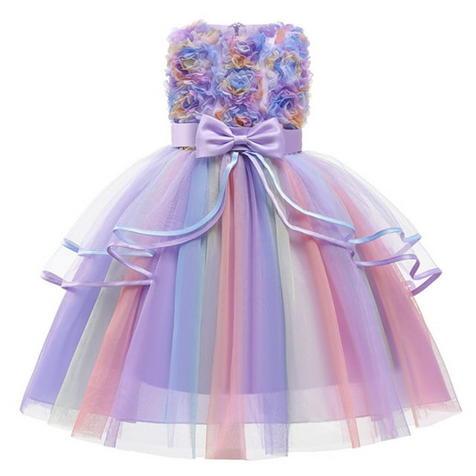 LOEL Kids Flower Dresses For Baby Girls Elegant Wedding Princess Dress Ceremony Party Rainbow Tutu Ball Gown