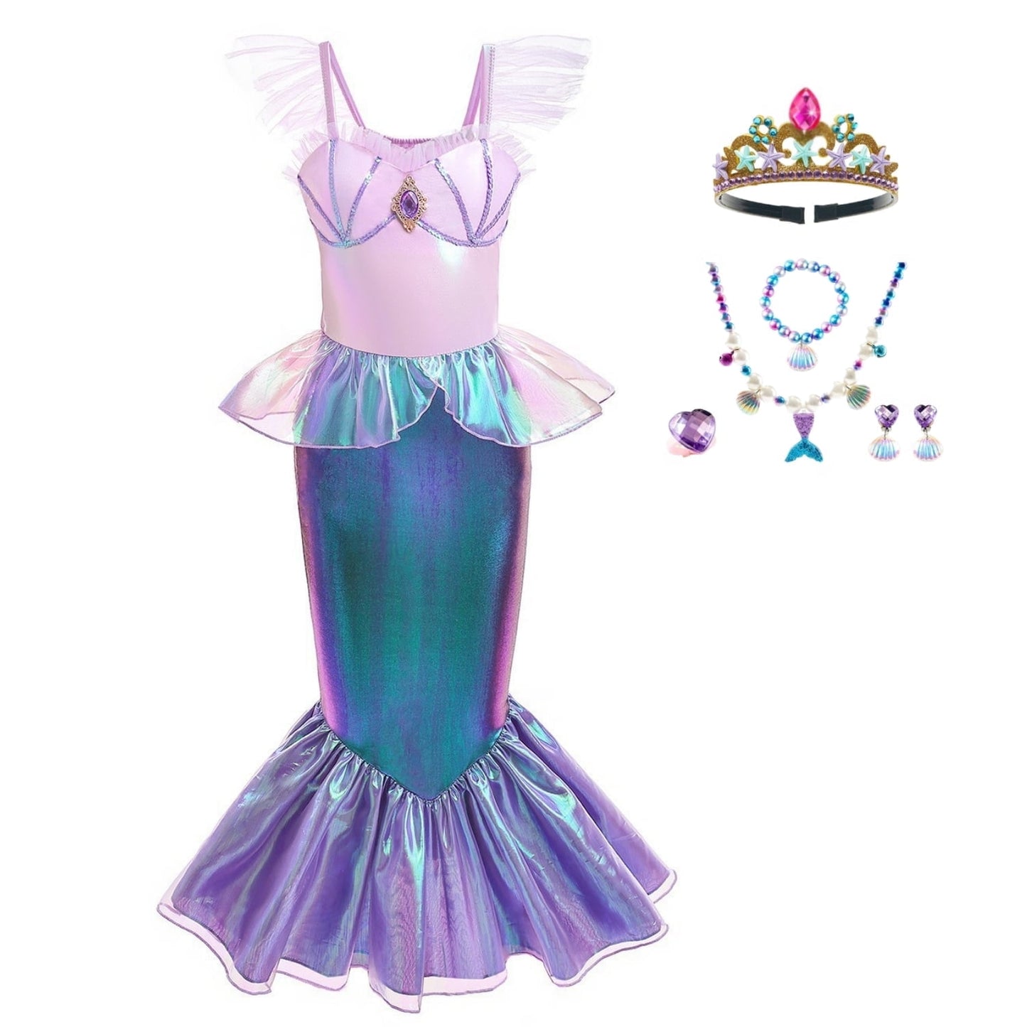HAWEE Mermaid Dress for Girls - Mermaid Fancy Costume Halloween Princess Dresses for Girls 3-10 Birthday Gift