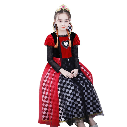 HAWEE Red Hearts Princess Costume for Girls Halloween Queen Cosplay Costume Dress,3-10Y