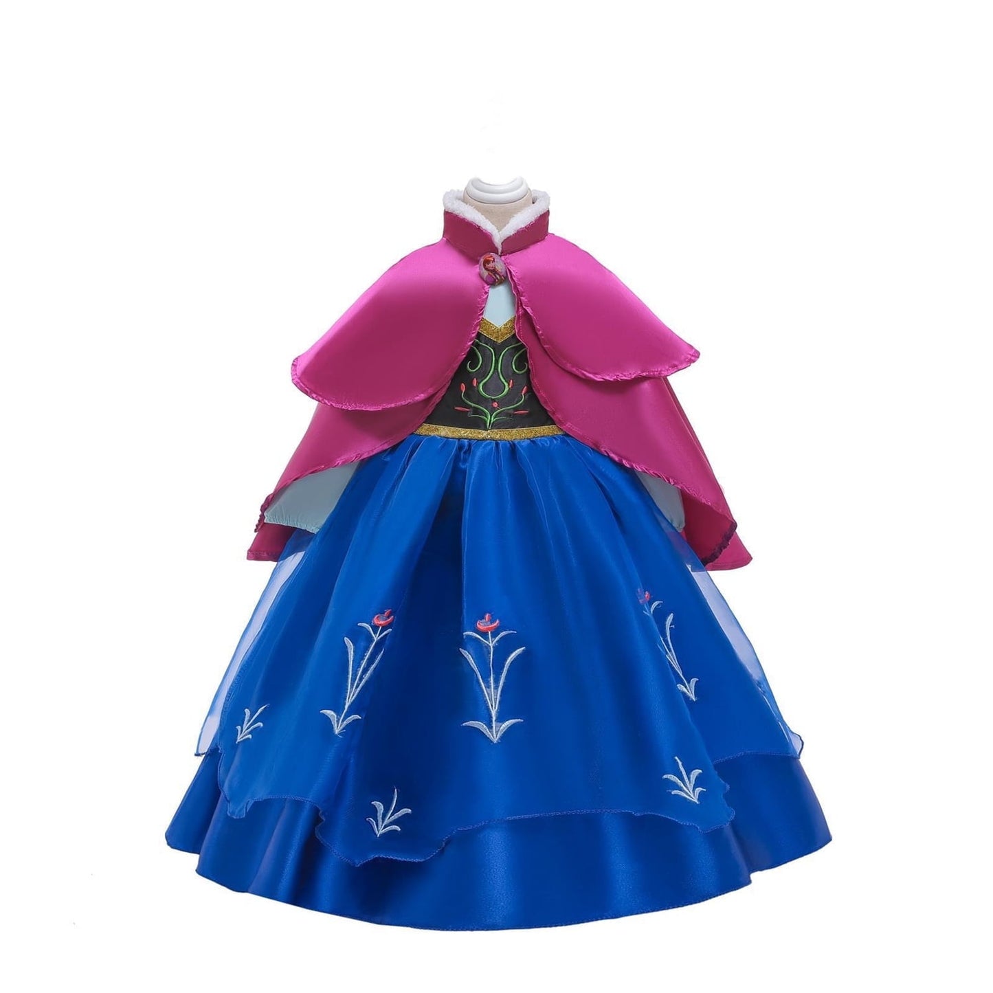 KAWELL Halloween Princess Anna Costume Girls Dress With Cape Birthday Cosplay Dress Up With Accessories