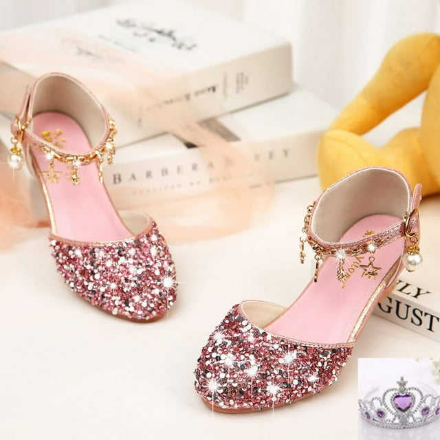 LOEL Girls Dress-up Glittering Pumps with Heels Princess Shoes