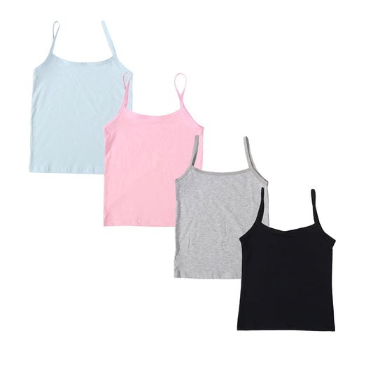 HuaAngel 4 Packs Girls Tank Tops Cotton Stretchy Camisoles for Dance Non-Pilling Undershirts Sizes M-2XL