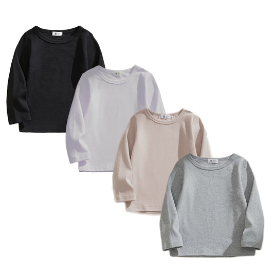 HuaAngel Boys Girls Cotton Long Sleeve Crew Neck T-Shirt 4 Packs Sizes 2-8