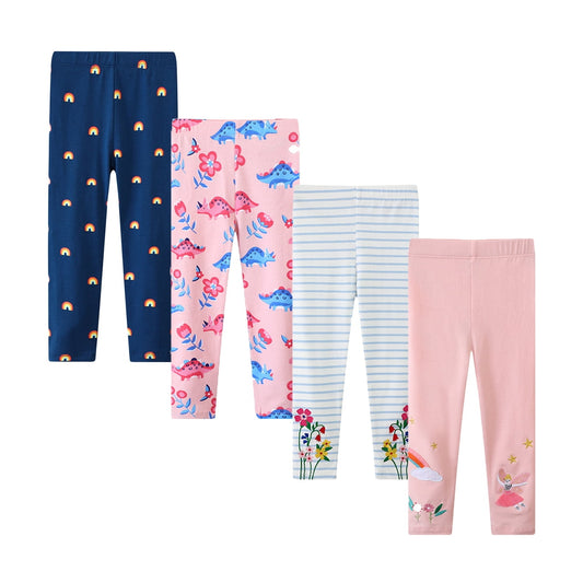 HuaAngel Girls Leggings Cotton with Elastic Waistband 4 Pack Sizes 2-7