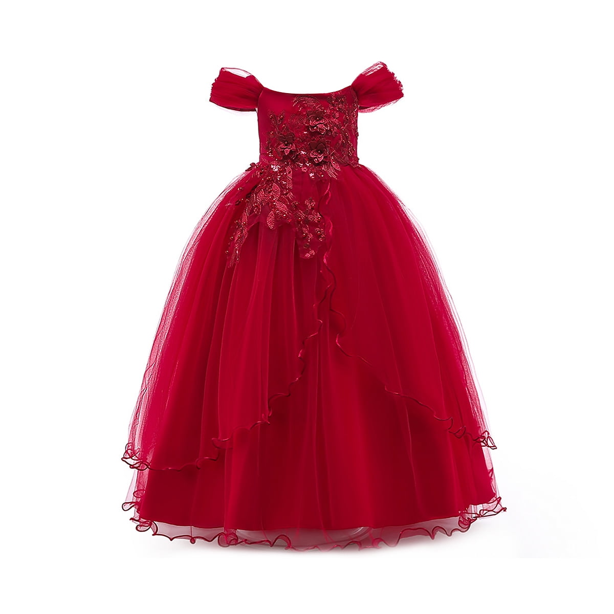 HuaAngel Kids Prom Ball Gown Girl Lace Tulle Flower Princess Party Maxi Dress