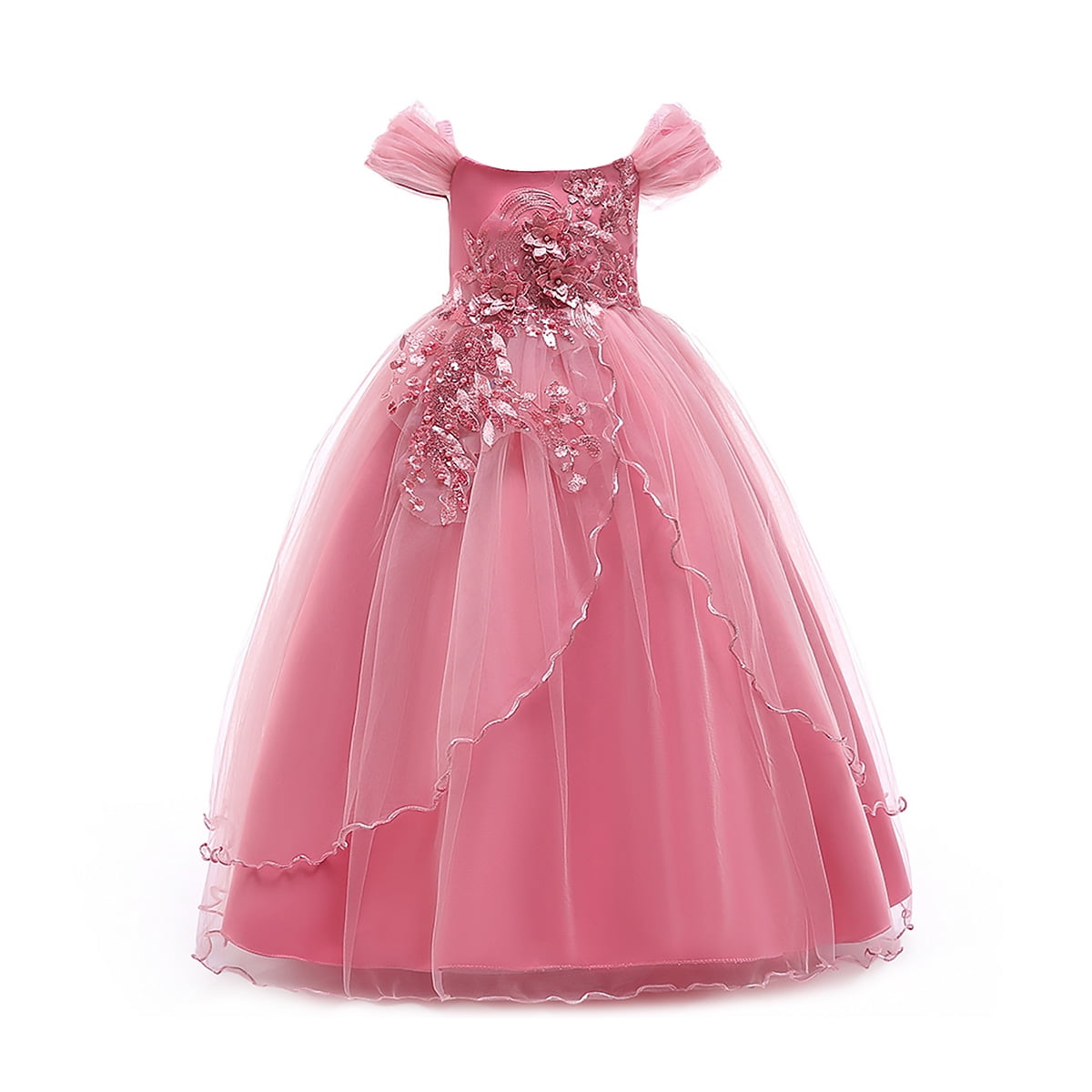HuaAngel Kids Prom Ball Gown Girl Lace Tulle Flower Princess Party Maxi Dress