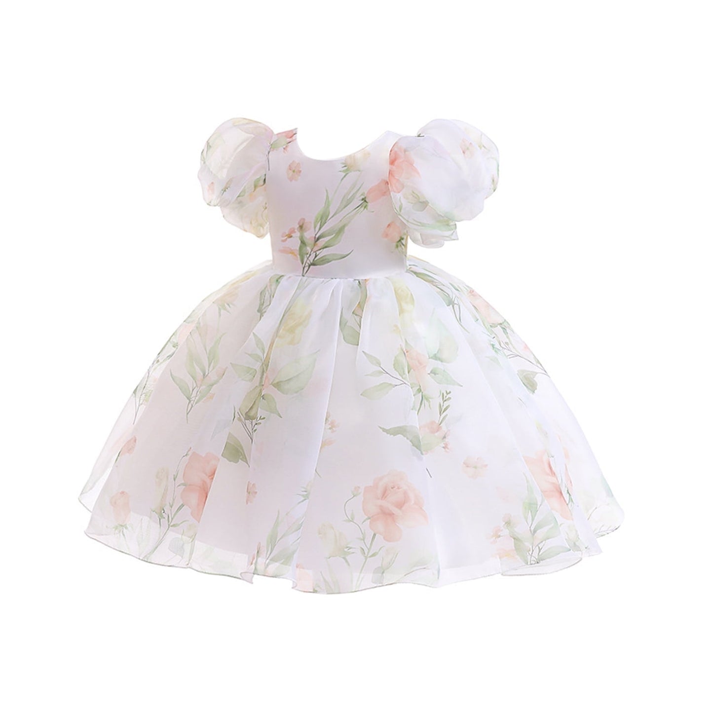 KAWELL Easter Dress for Girls Puff Sleeve Floral Dress Wedding Pageant Party Ball Gown Dresses
