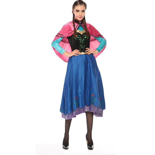 KAWELL Halloween Adult Princess Anna Dress Costume with Cape Birthday Cosplay Dress Up