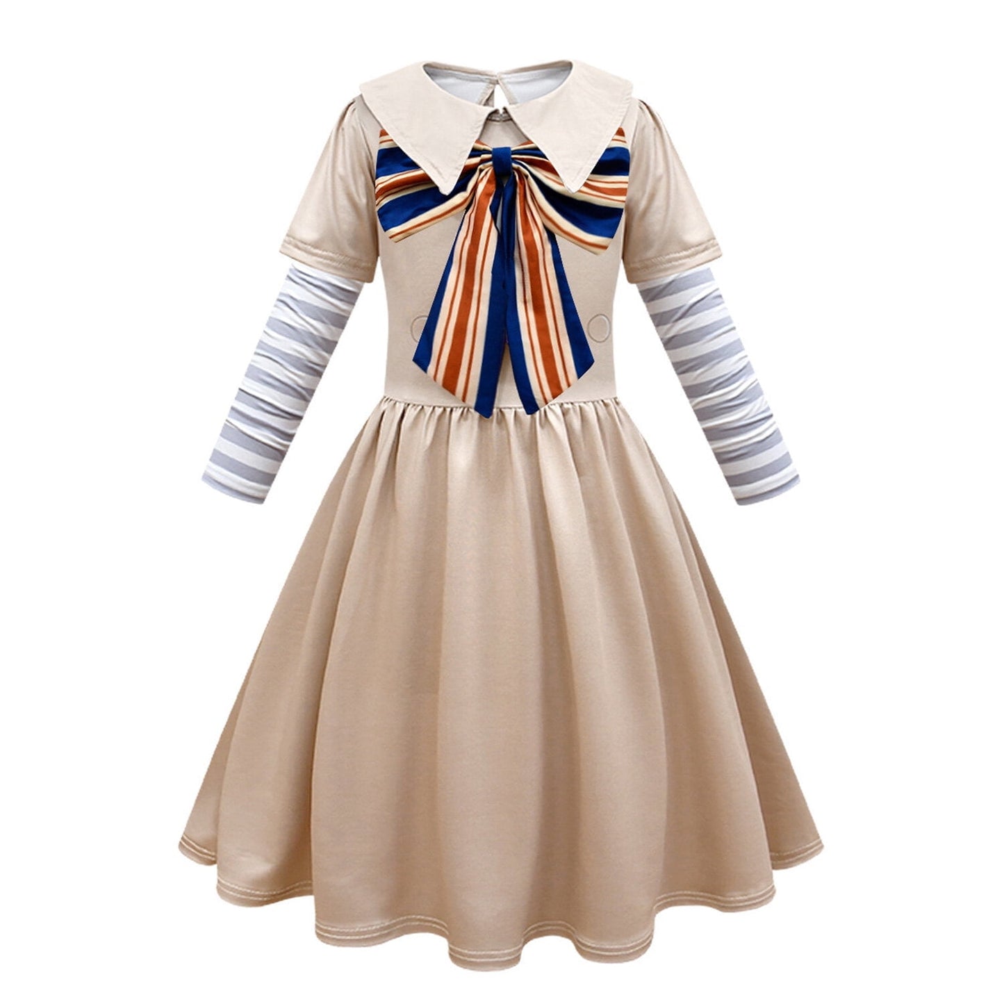 KAWELL Khaki Costume for Girls Fancy Costumes Uniform Dress Halloween Outfit With Bow Sleeves Bag and Wigs