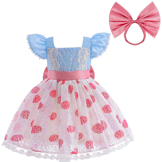 KAWELL Little Girl's Polka Dot Bo Peep Costume, Headband with Bow