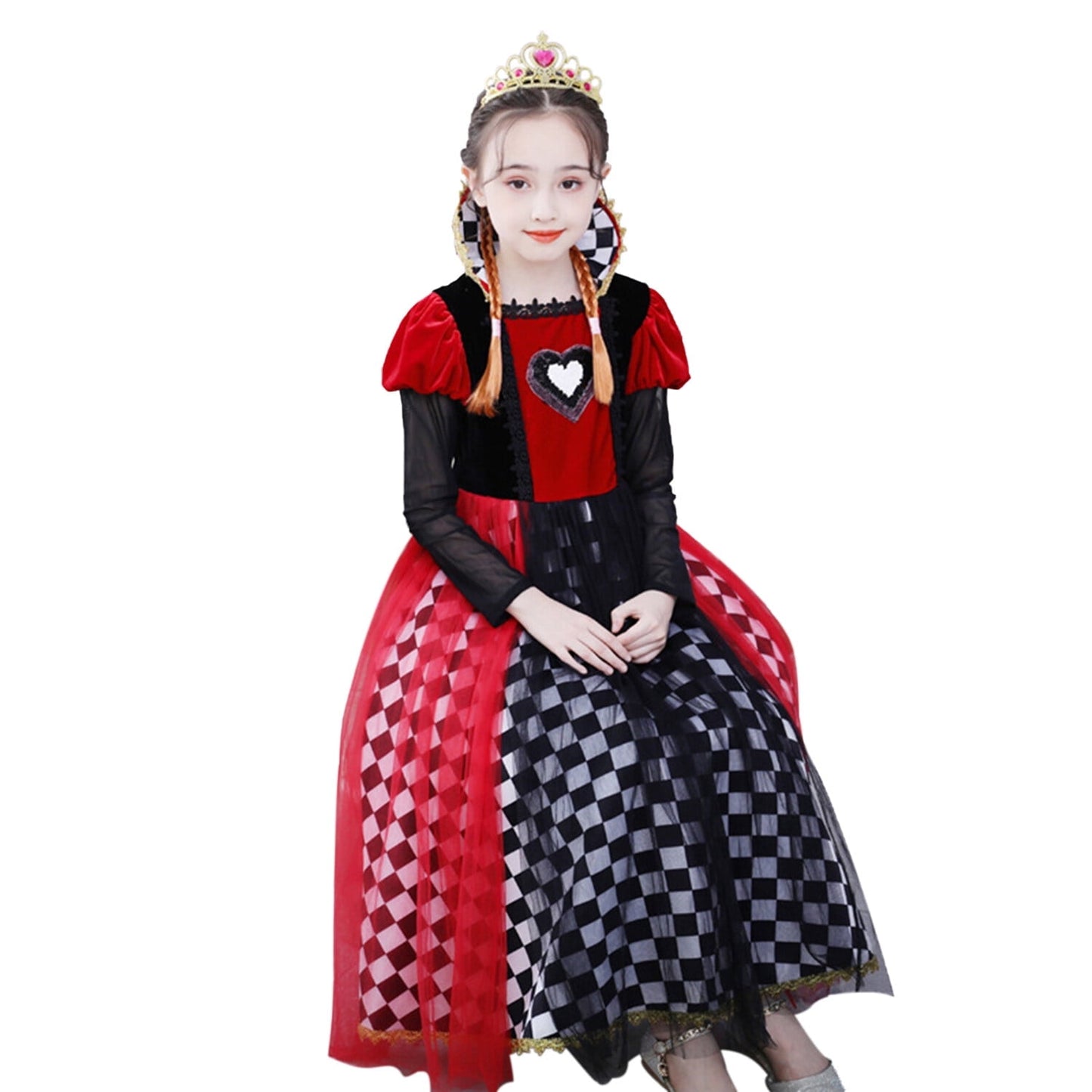 HAWEE Red Hearts Princess Costume for Girls Halloween Queen Cosplay Costume Dress,3-10Y