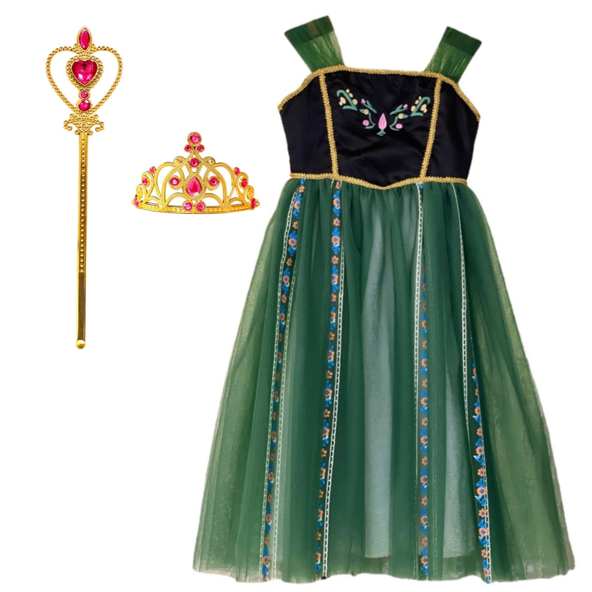 LOEL Girls Princess Dress Fancy Outfit Christmas Birthday Theme Party Fairy Green Dress