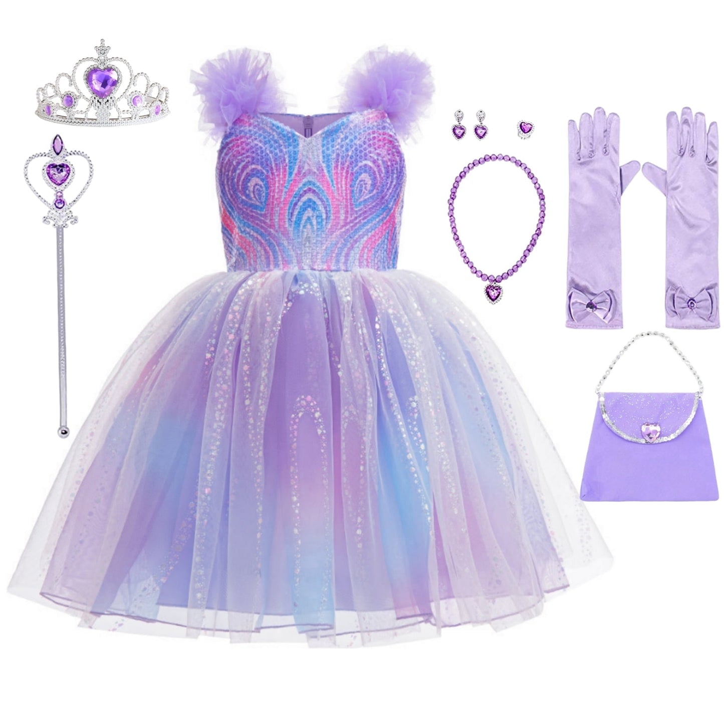 LOEL Girls Witch Dress Purple Princess Dress Wedding Sequin Tulle Dresses Ball Gown Birthday Party Dress Up