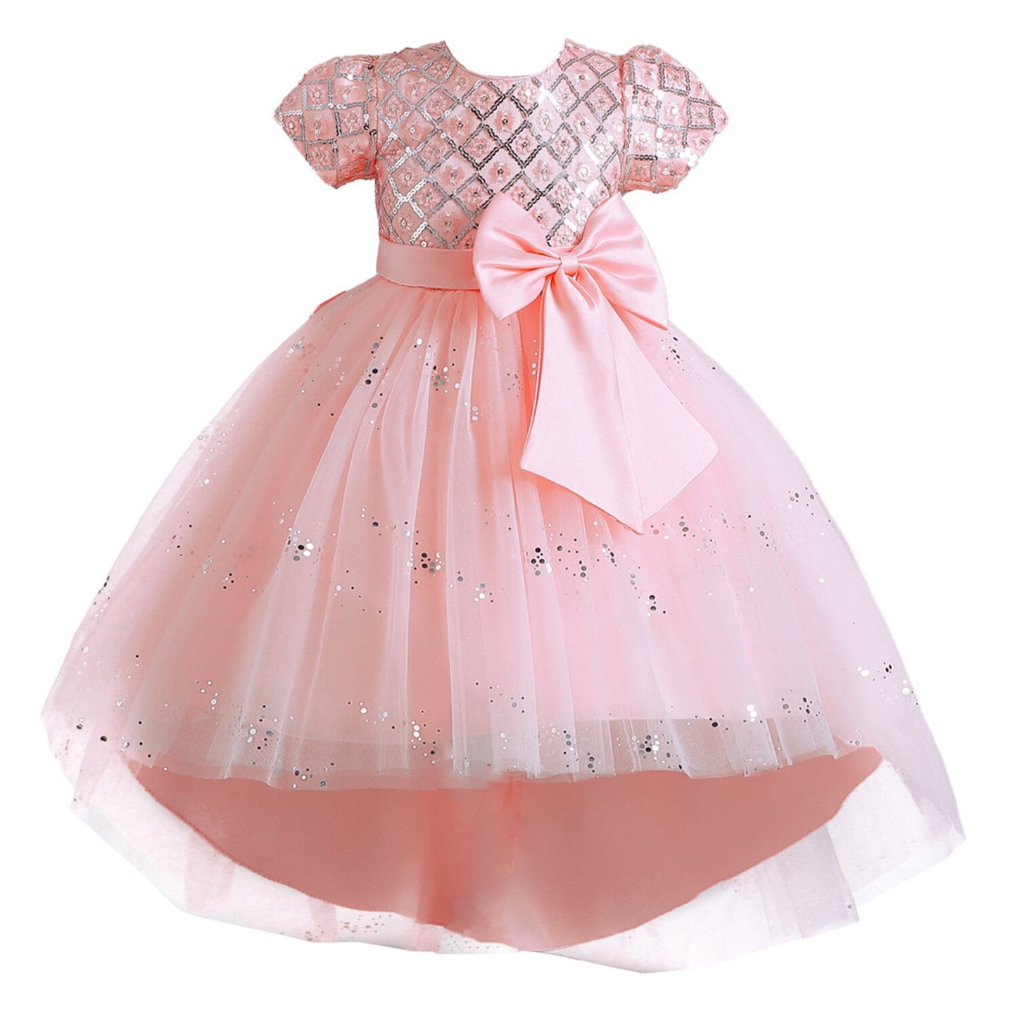 Phenas Flower Girl Lace Bridesmaid Dress High-Low Kids Wedding Party Birthday Sequin Tulle Dresses