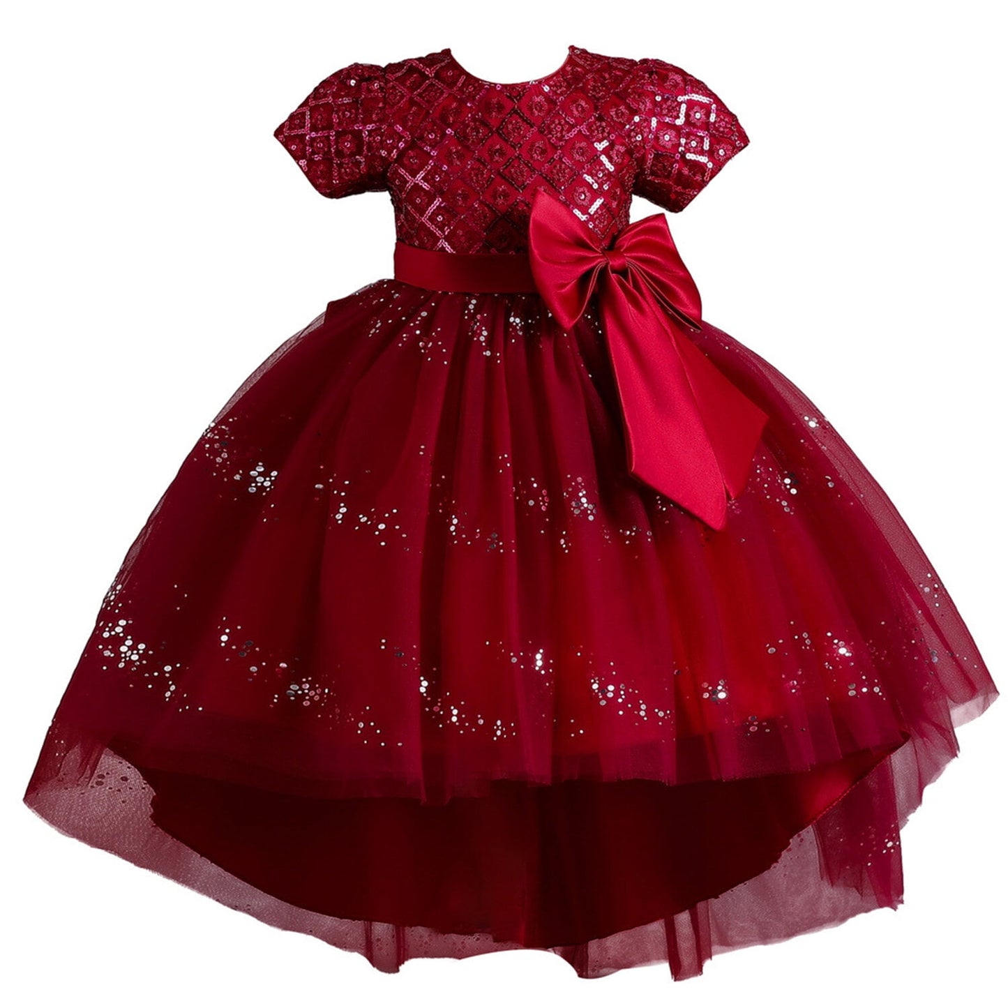 Phenas Flower Girl Lace Bridesmaid Dress High-Low Kids Wedding Party Birthday Sequin Tulle Dresses