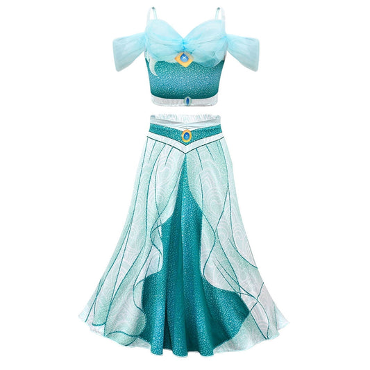 Phenas Jasmine Costume for Girls Arabian Sequined Princess Dress Up Princess Cosplay Costumes for Kids
