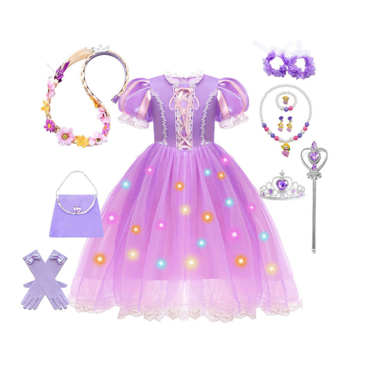 Phenas Purple Fairytale Princess Dresses for Girls - Light Up Princess Dress Up Costumes for Halloween,Christmas & Birthday Parties 3-12 Years
