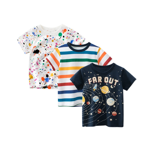 LOEL Toddler Boys Summer Cotton Short-Sleeve Graphic T-shirt,Pack of 3