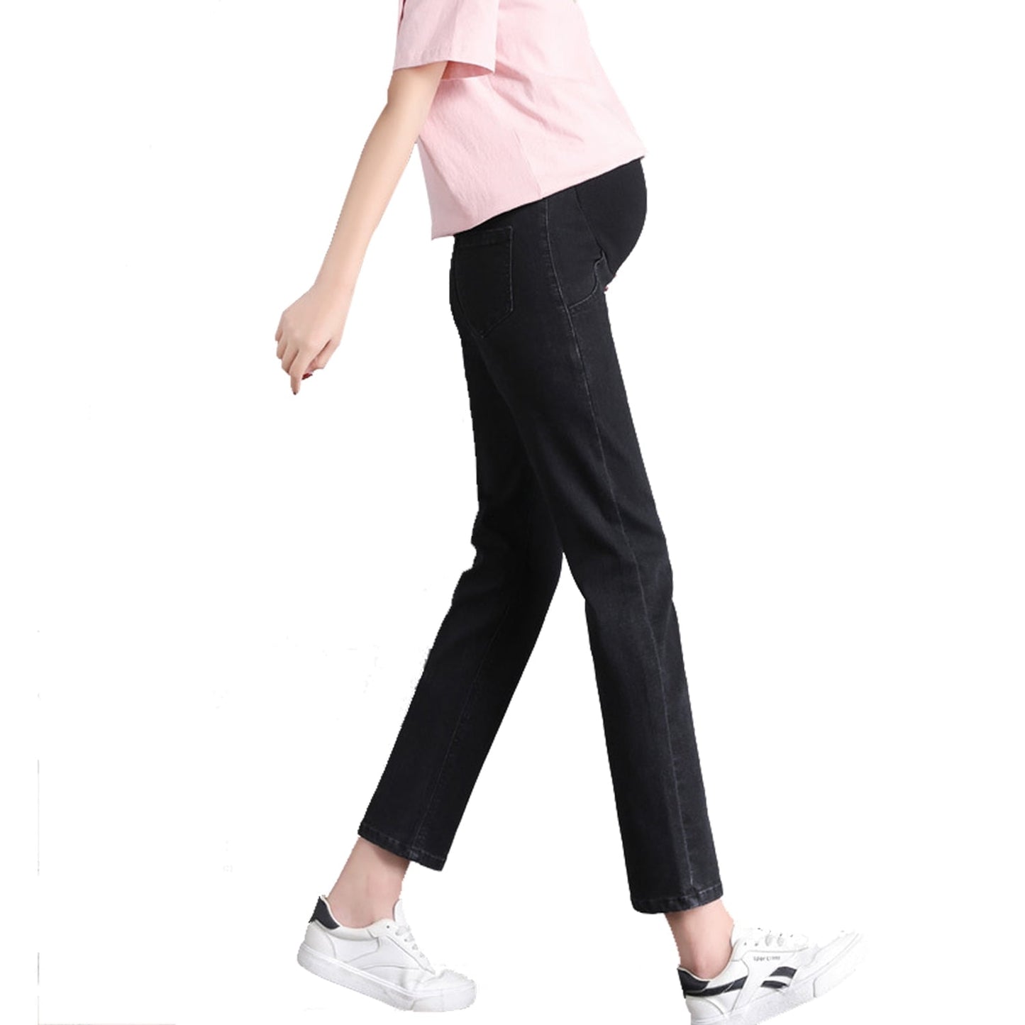 Phenas Women's Maternity Jeans Comfy Plus Size Blue Pregnancy Baggy Ankle Length Jeans