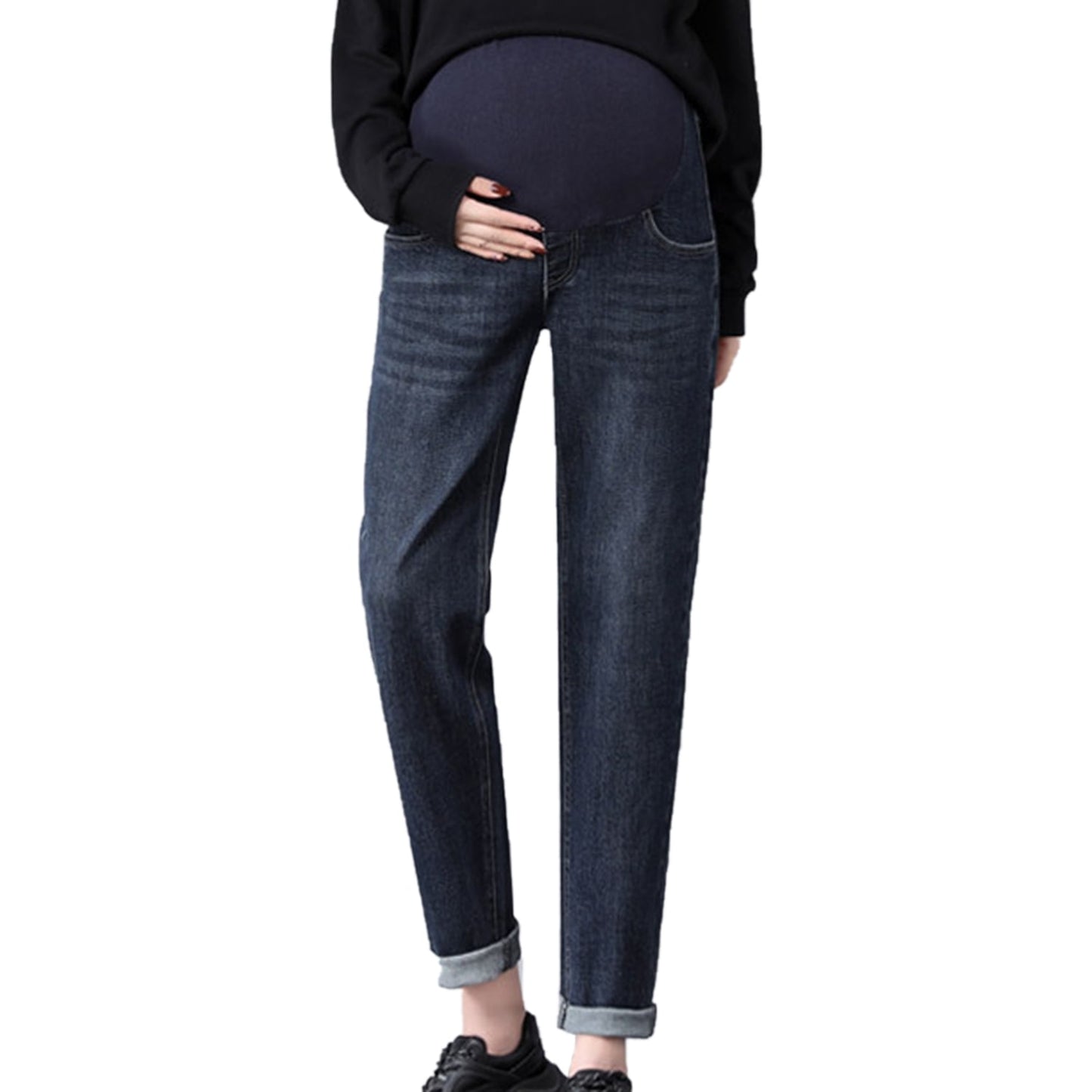 Phenas Women's Maternity Jeans Comfy Plus Size Blue Pregnancy Baggy Ankle Length Jeans