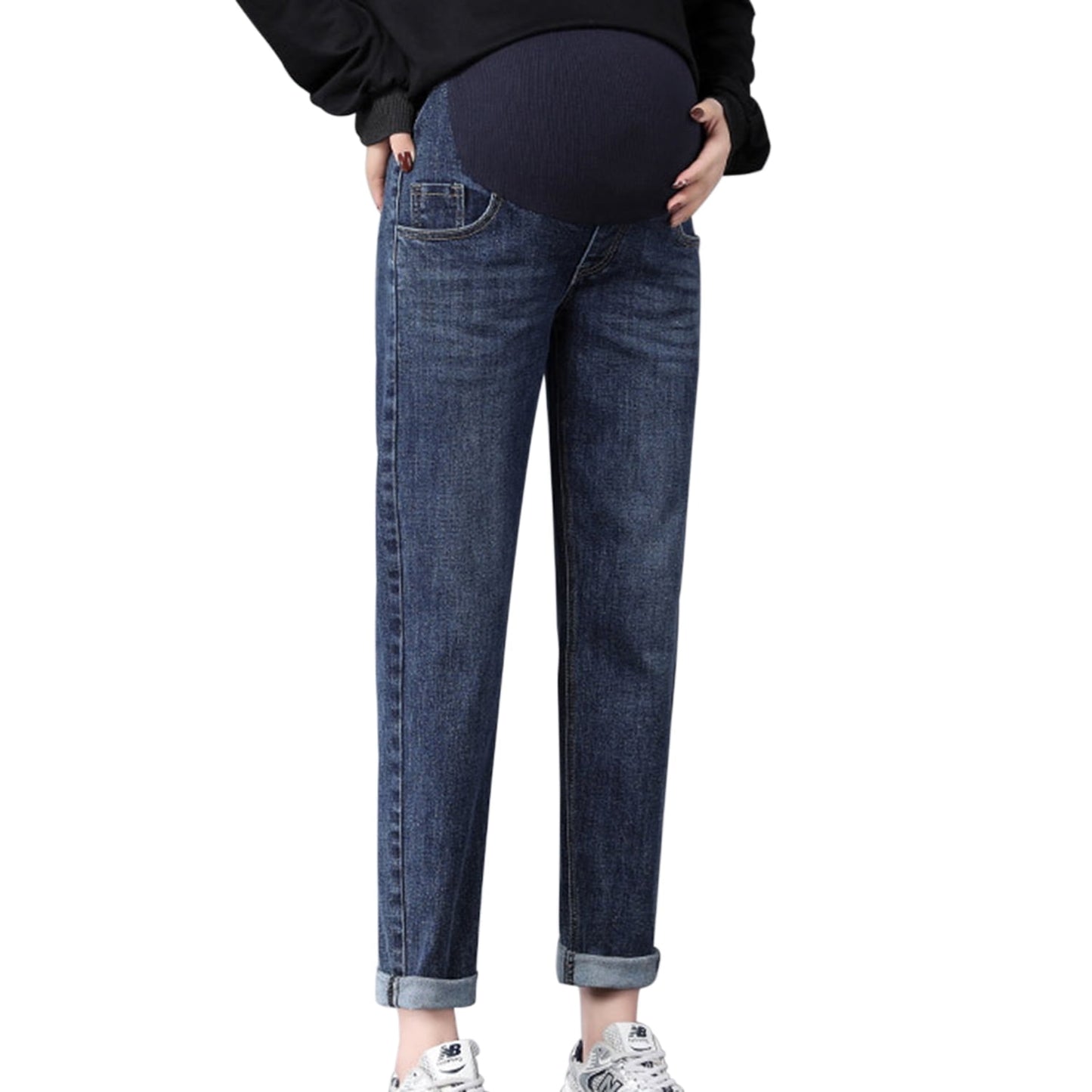 Phenas Women's Maternity Jeans Comfy Plus Size Blue Pregnancy Baggy Ankle Length Jeans