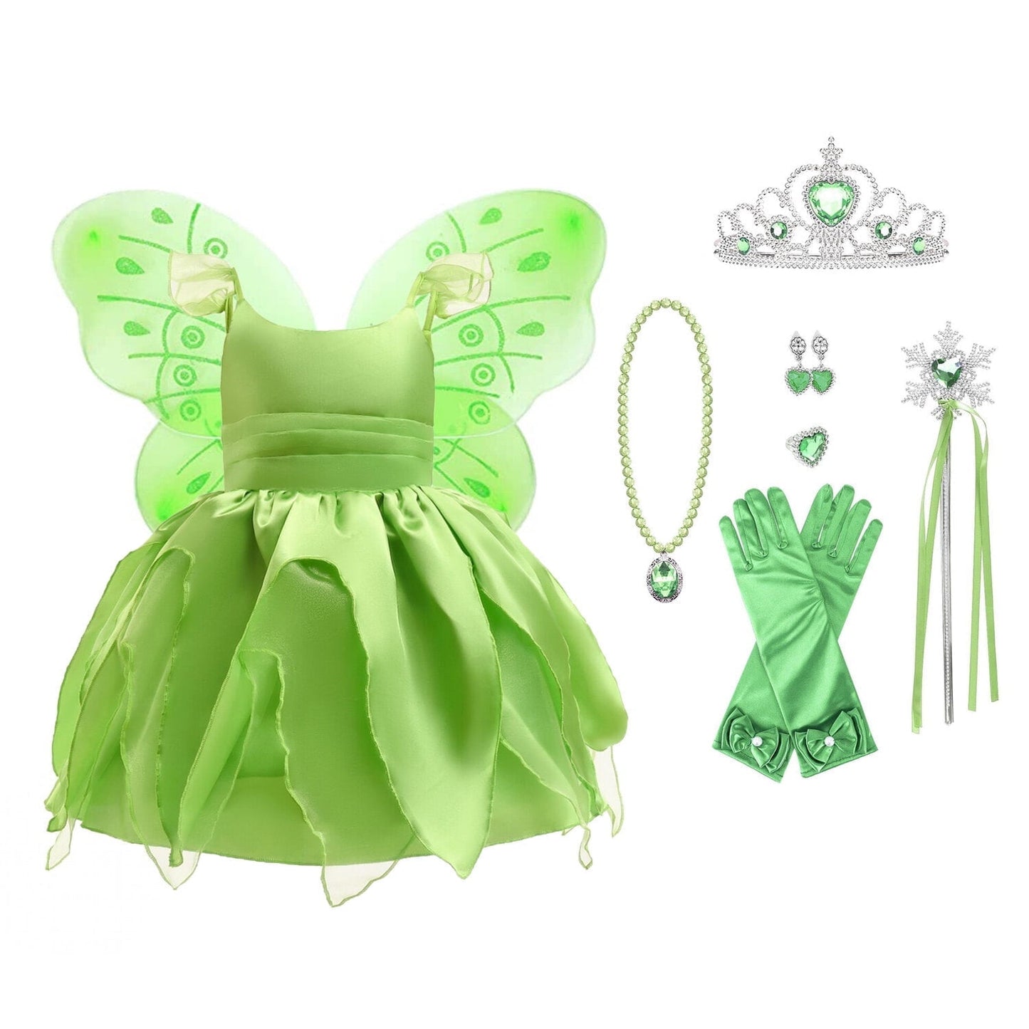 KAWELL Princess Green Costume for Girls Halloween Dress up Birthday Party Outfit