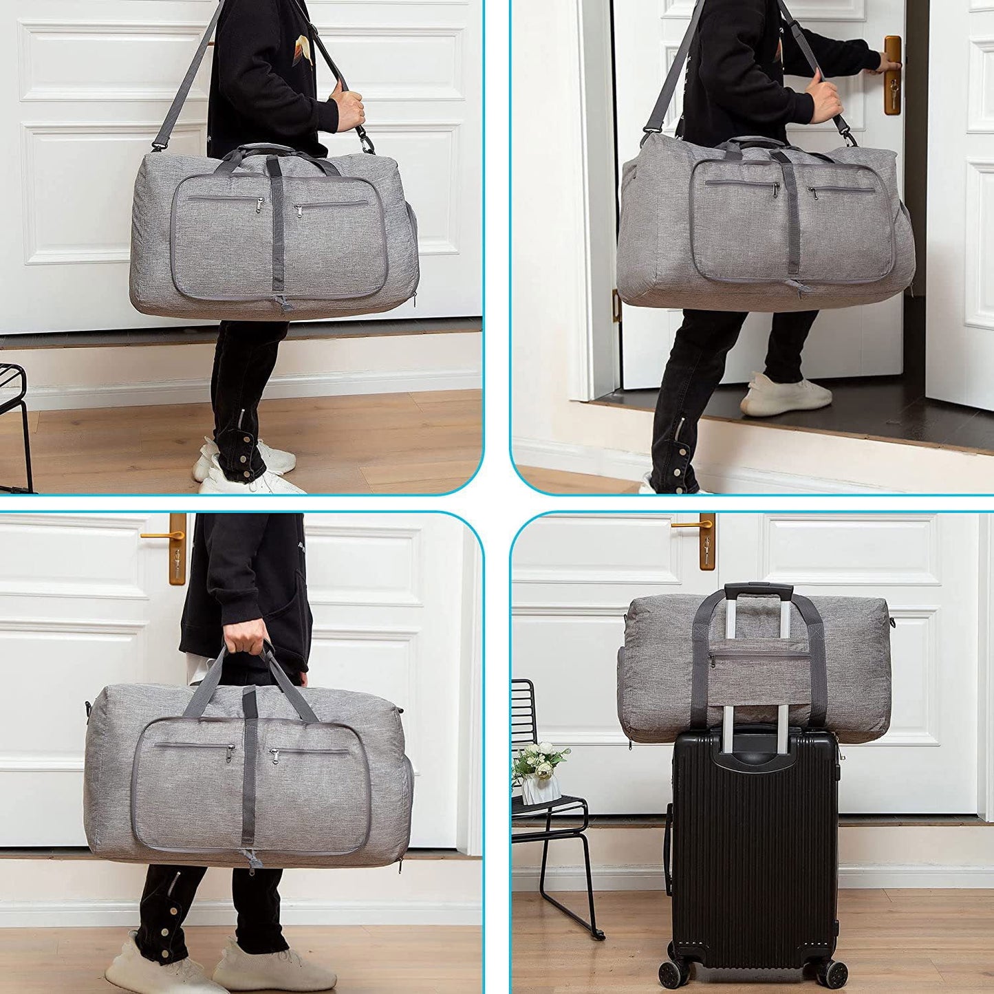 Phenas 115L/85L/65L Large Duffle Bag, Foldable Travel Gym Bag with Shoe Compartment, Lightweight Water Repellent Tear Resistant for Camping, Weekender, Overnight Travel