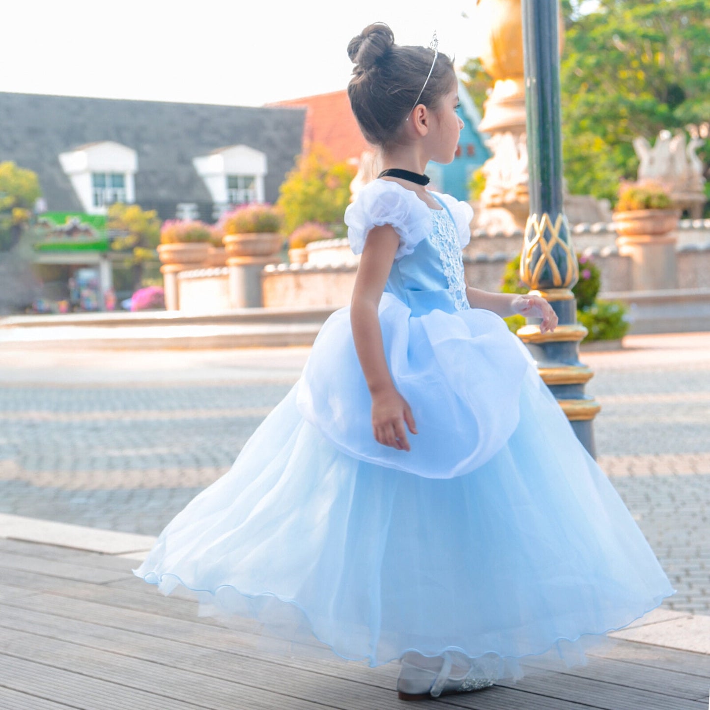 HAWEE Princess Blue Dress for Girls Puffy Sleeve Princess Costume Halloween Cosplay Party Fancy Dress(2-12Y)