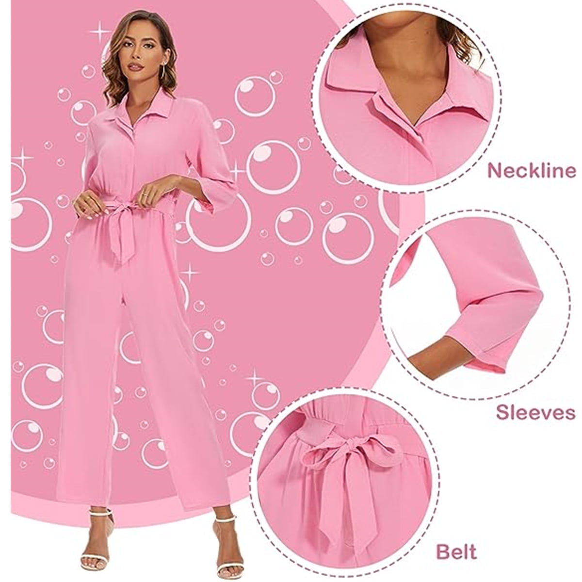 KAWELL Pink Power Jumpsuit Costume for Women - Pink Cowgirl Halloween Cosplay Outfit, 2025 Movie Dress Up Party