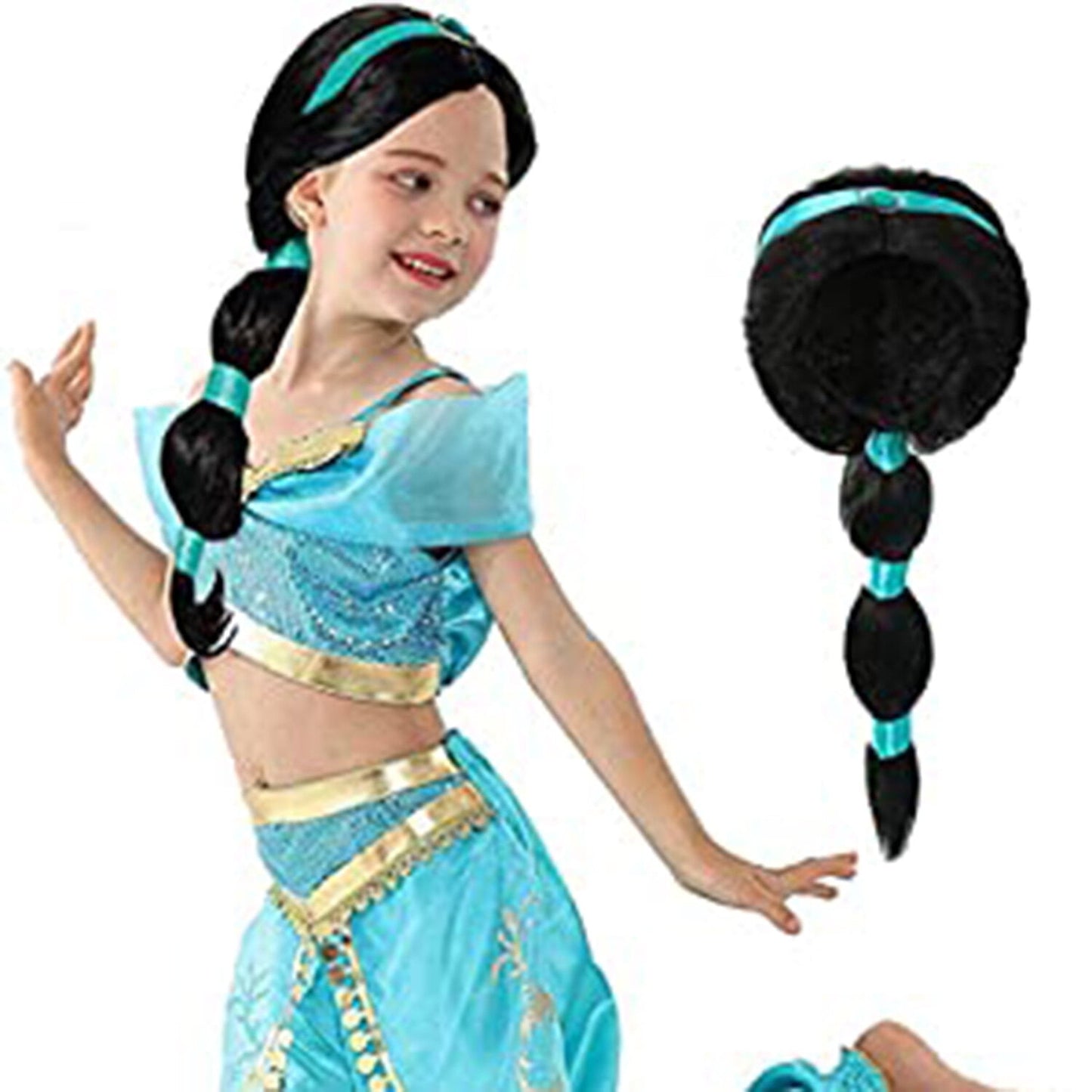 Phenas Arabian Princess Wig for Girls Jasmine Braid with Princess Tiara Princess Dress Up Costume Cosplay Halloween Accessories for Kids
